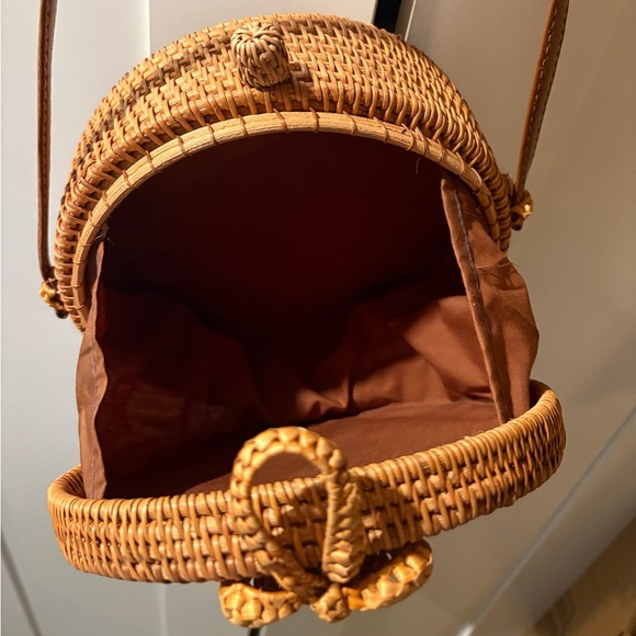 Woven Round Straw Crossbody Bag - Brown - Picture 5 of 5